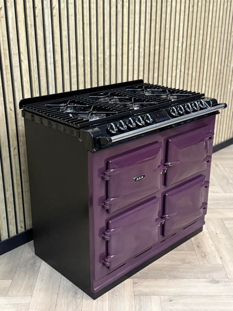 Prachtig Fornuis AGA Six Four Aubergine 4 Ovens!, Warmhoudplaat, 60 cm of meer, Ophalen of Verzenden, Gas