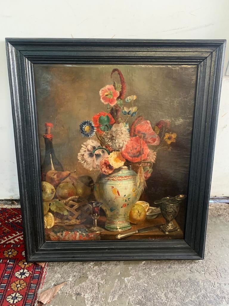 schilderij Jules Callewaert ? Stilleven uit 1856 olieverf op, Antiek en Kunst, Kunst | Schilderijen | Klassiek, Ophalen of Verzenden