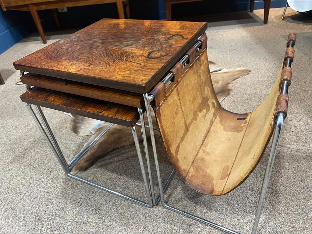 Set van 3 bijzettafeltjes Brabantia, Huis en Inrichting, Tafels | Bijzettafels, Ophalen, Minder dan 45 cm, Minder dan 55 cm, O