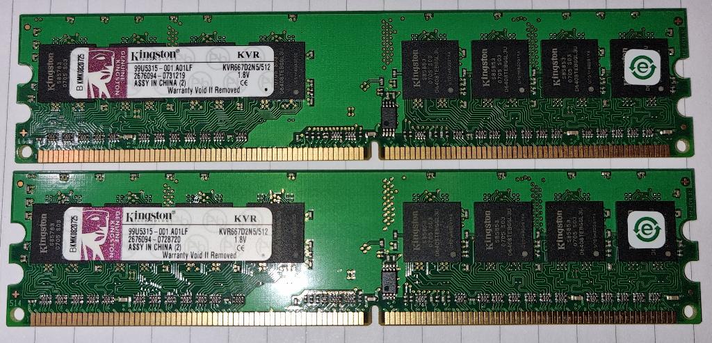2 stuks Kingston 512MB DDR2-667 SDRAM, Computers en Software, RAM geheugen, Ophalen of Verzenden, DDR2, Desktop, Gebruikt