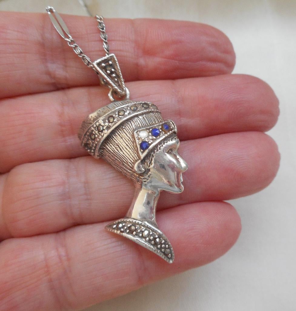 Zilveren ketting met Nefertiti hanger nr.658, Met hanger, Gebruikt, Verzenden, Zilver