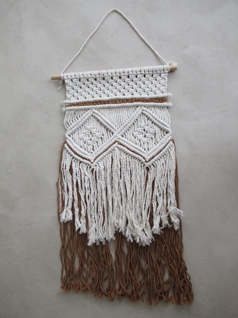 Handgeknoopt macramé wandkleed terra/bruin-creme, Verzenden, Nieuw
