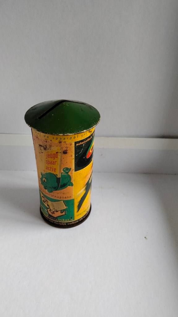 Vintage Rijkspost spaarpot, Verzamelen, Spaarpotten, Ophalen of Verzenden, Gebruikt, Metaal of Blik, Overige thema's