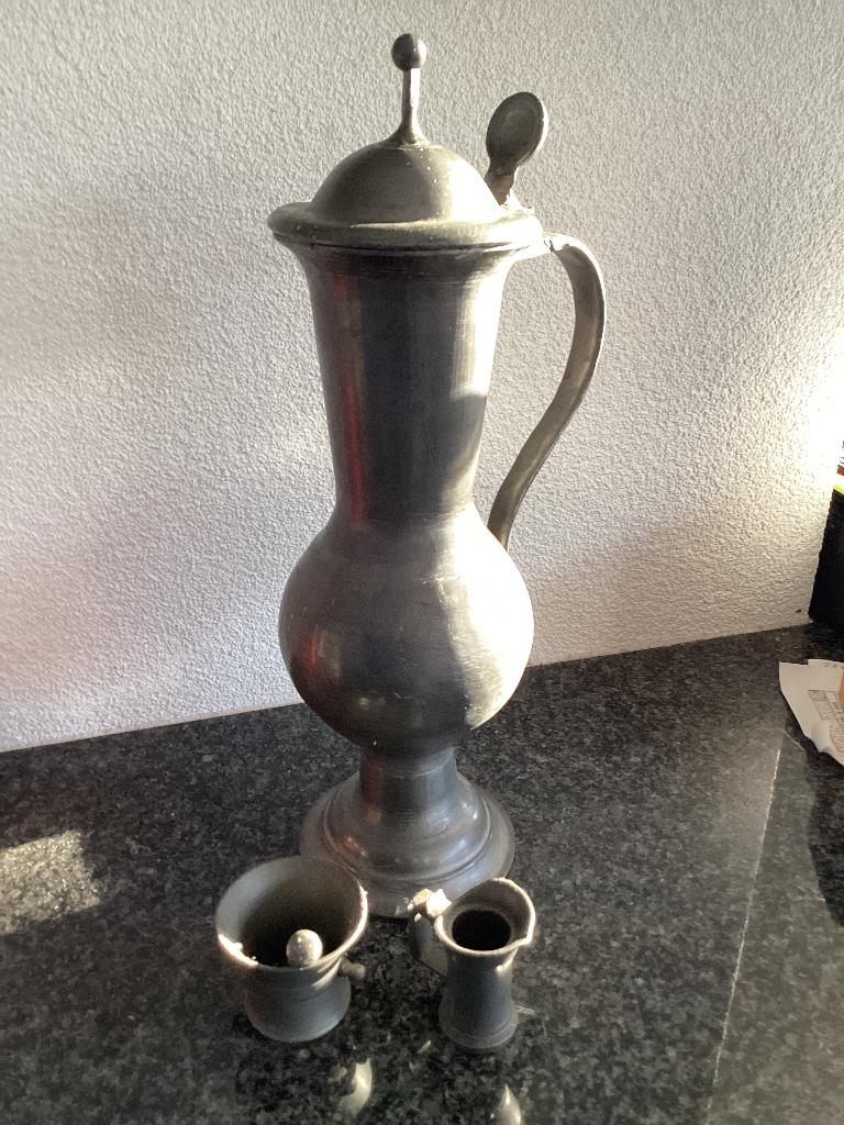 Tinnen kan  en twee kleine potjes, Ophalen of Verzenden