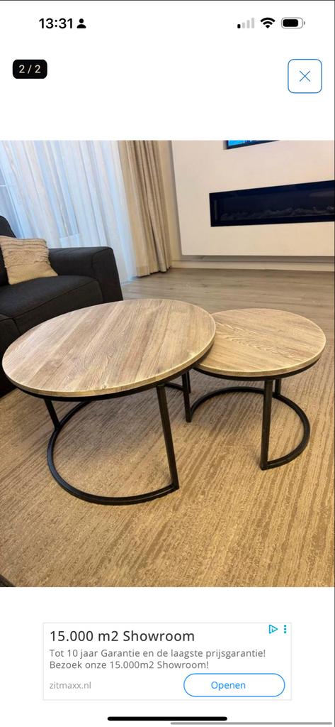 Houten salontafel set van Haco - Echt hout, Huis en Inrichting, Tafels | Salontafels, Gebruikt, Rond, Minder dan 50 cm, Overige houtsoorten