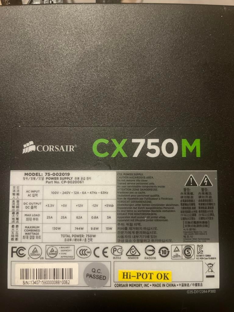 Corsair CX750M Voeding - 750W, Computers en Software, Interne voedingen, Ophalen of Verzenden, Gebruikt