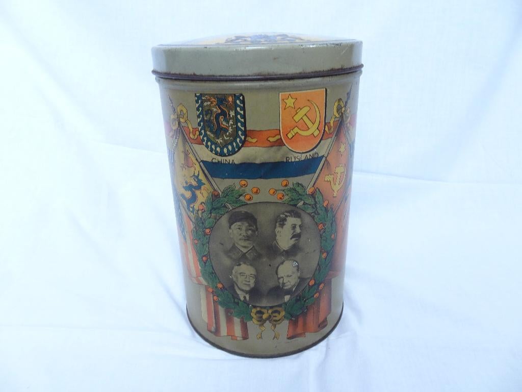 Blikken trommel, Stalin. Rooseveld. Rusland. 1939-1945., Verzamelen, Ophalen of Verzenden, Zo goed als nieuw, Koek(jes), Overige merken