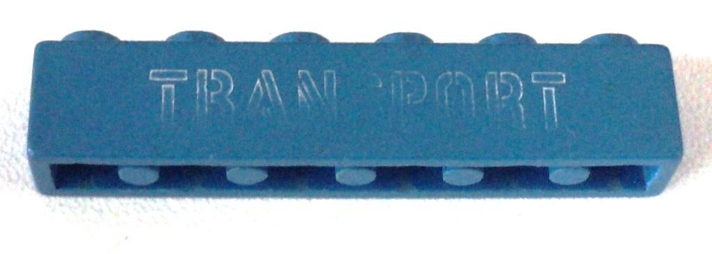 3009pb039 (1) 1x Blue Brick 1 x 6 with White 'TRANSPORT', Ophalen of Verzenden, Gebruikt