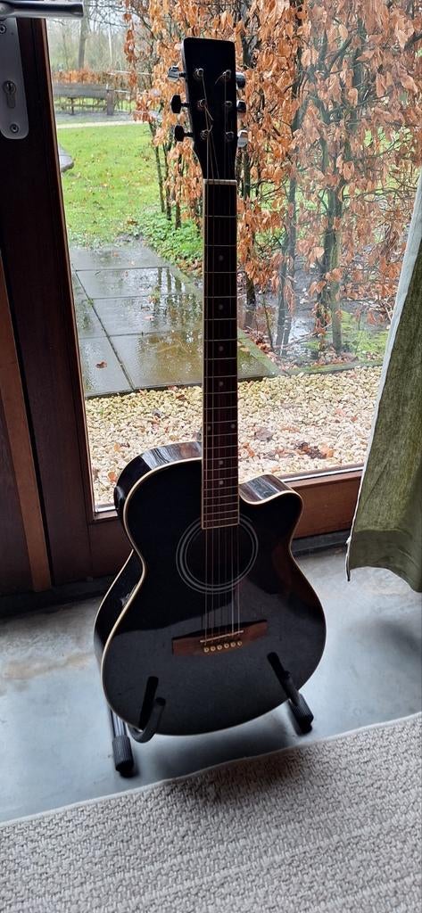 Hudson HF1-DXBK Westerngitaar - Zwart, inclusief versterker, Muziek en Instrumenten, Snaarinstrumenten | Gitaren | Akoestisch