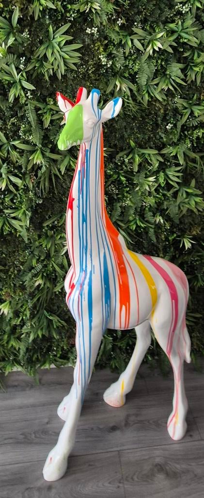 Polyester Giraffe Beeld 180cm met Drip Art Verf, Ophalen