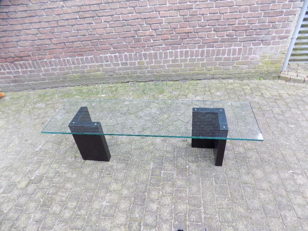 Jaren 80 designtafel salontafel tafel minimalisme sidetable, Ophalen, Gebruikt, 100 tot 150 cm, Glas