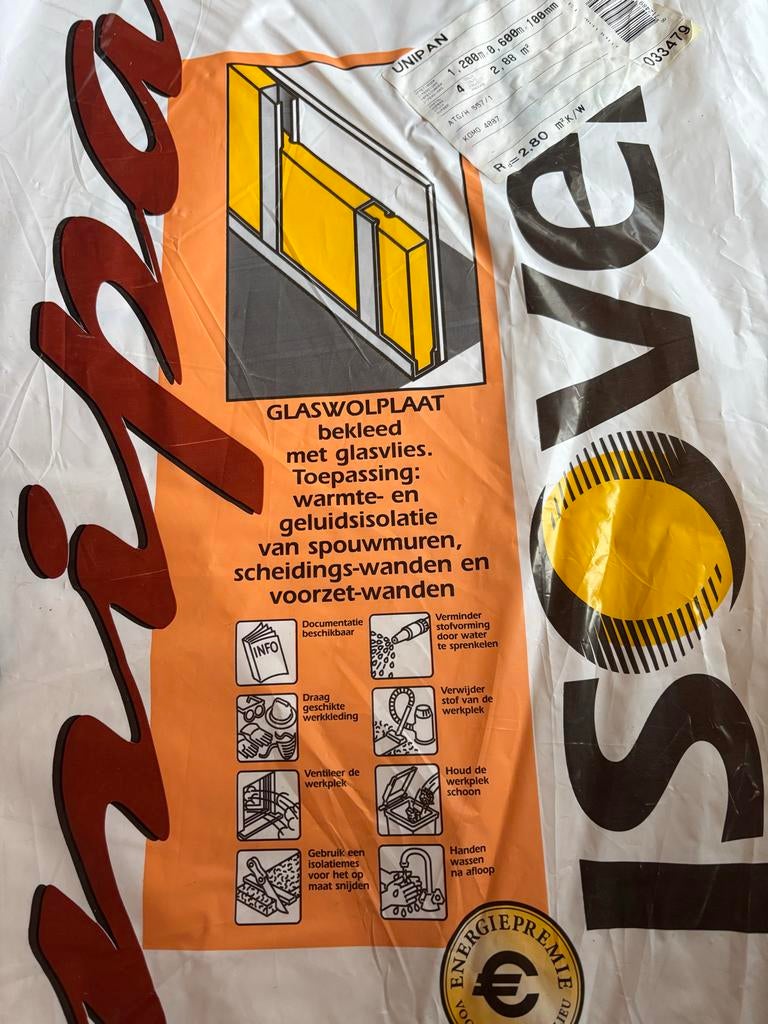 Isover isolatie glaswol - ongeveer 7pakken 2platen pp, 12 cm of meer, Ophalen of Verzenden, Muurisolatie, Glaswol