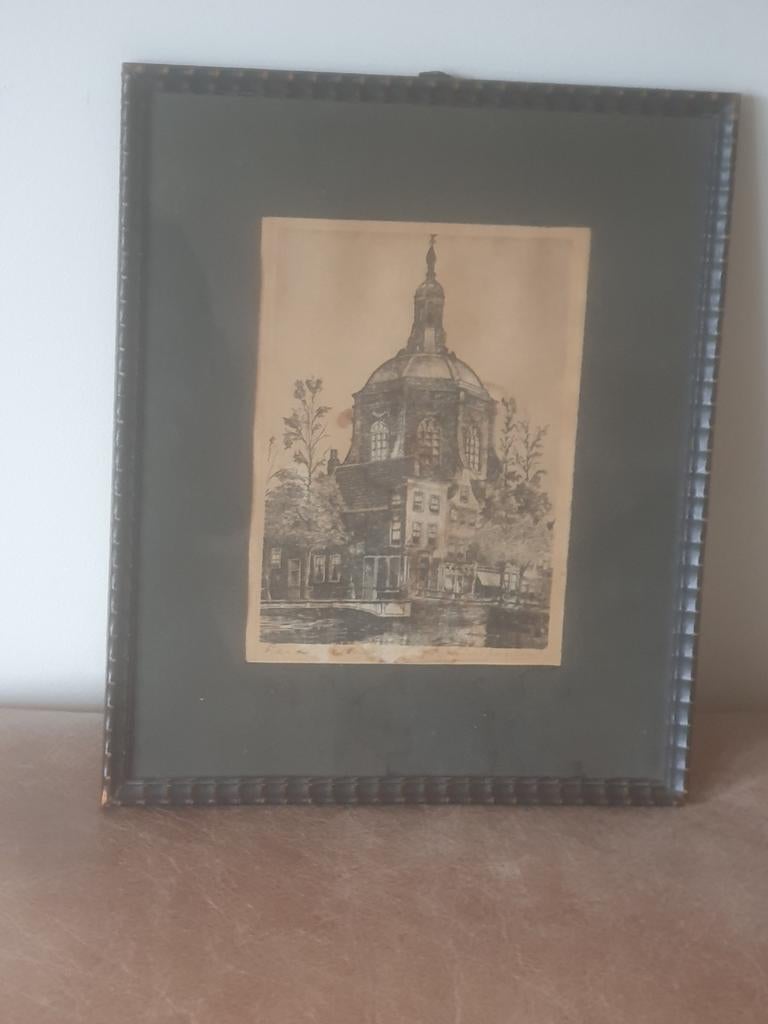 Hervormde  Mare Kerk  Leiden Marius Janssen gesigneerd, Antiek en Kunst, Kunst | Etsen en Gravures, Ophalen
