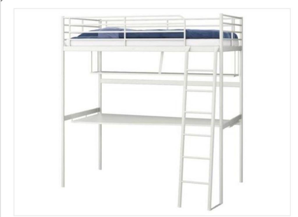 Svarta witte hoogslaper met bureau Ikea, Huis en Inrichting, Ophalen, Gebruikt, Eenpersoons, 90 cm