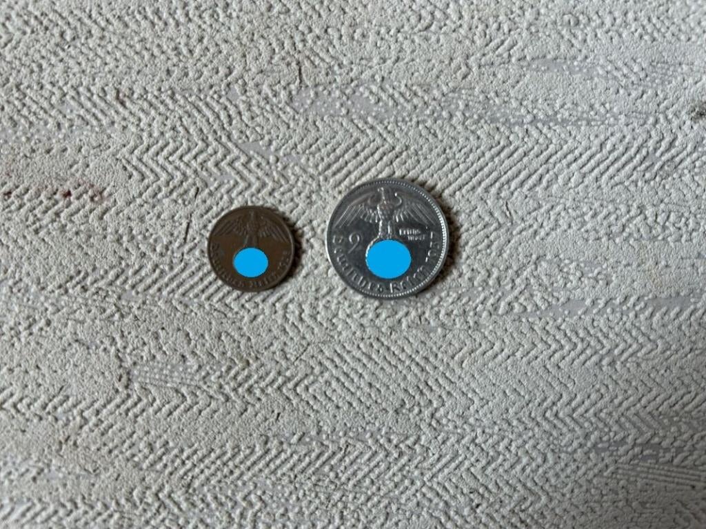 Wo2 - Duitse munten 1Pf en zilveren 2 Reichsmark, Ophalen of Verzenden, Duitsland, Setje, Zilver