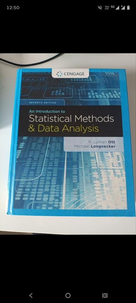Statistiek boek: An Introduction to Statistical Methods, Boeken, Studieboeken en Cursussen, Zo goed als nieuw, Beta, R. Lyman Ott, Michael Longnecker