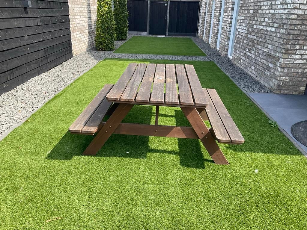 Hardhouten picknicktafel, Tuin en Terras, Picknicktafels, Ophalen, Gebruikt, Rechthoekig, Hout