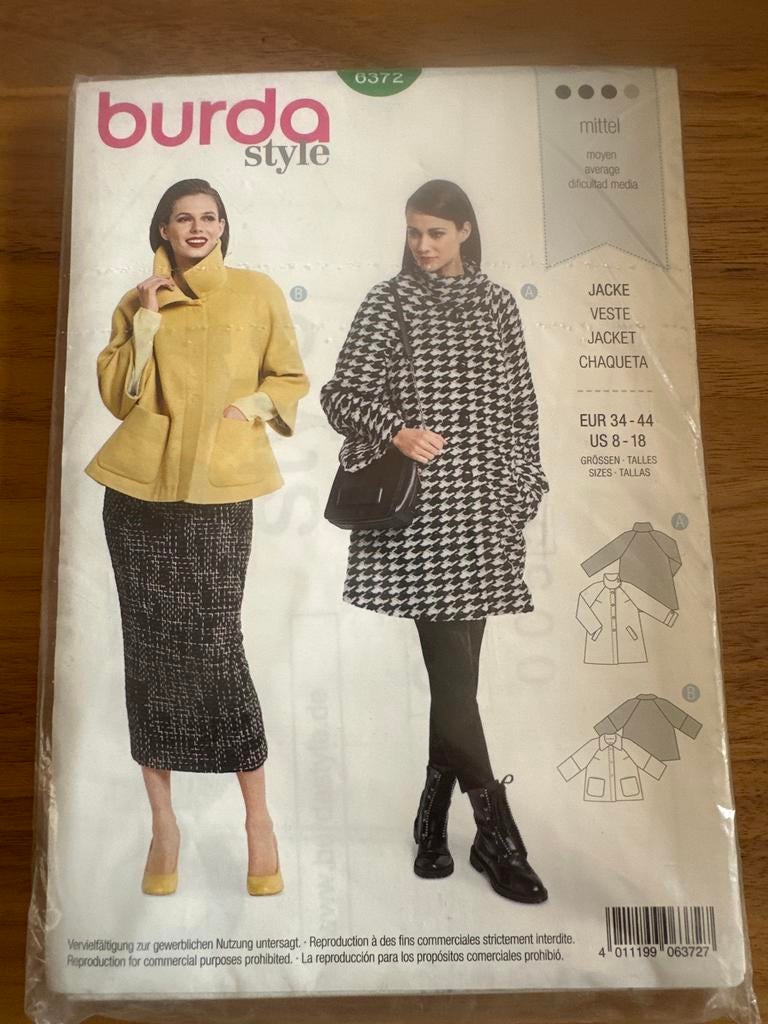 Burda Style Naaipatroon 6372 - Jas/Veste/Chaqueta, Hobby en Vrije tijd, Kledingpatronen, Vrouw, Nieuw, Jas, Burda
