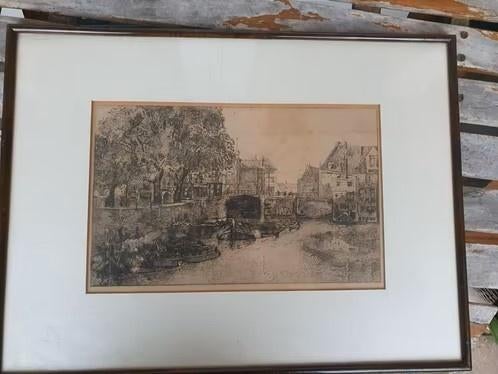 ets 1907 A P Derkzen van Angeren Binnensluis Rotterdam, Antiek en Kunst, Kunst | Etsen en Gravures, Ophalen