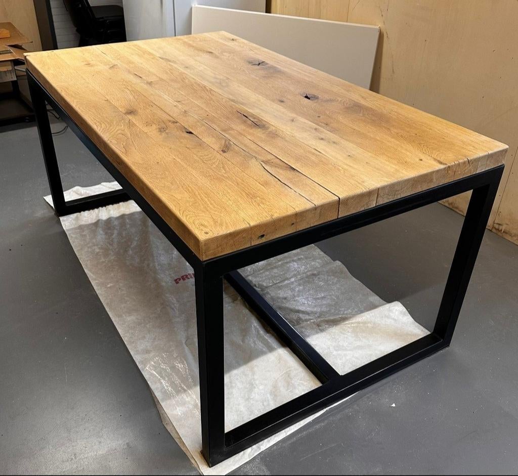 Eikenhouten tafel met salontafel set, Huis en Inrichting, Tafels | Eettafels, Ophalen, Eikenhout, 50 tot 100 cm, Vijf personen of meer