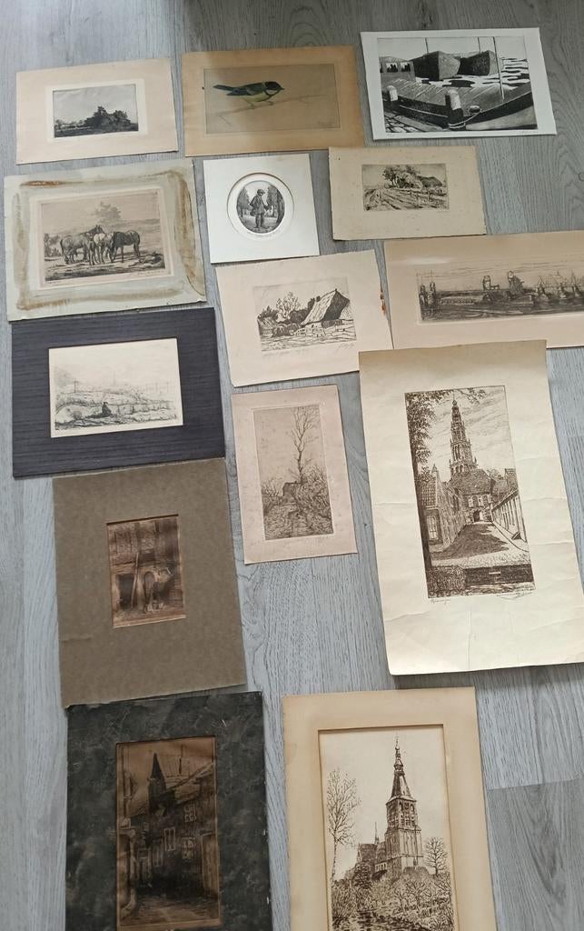 Collectie van 20 etsen - diverse onderwerpen, Ophalen of Verzenden