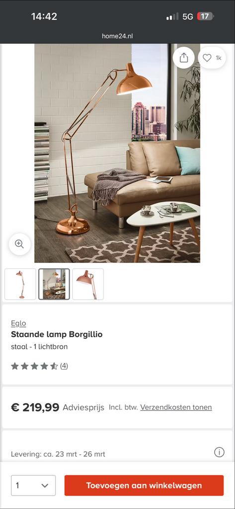 Staande lamp Borgillio van Home24 - Zo goed als nieuw, Ophalen, Zo goed als nieuw, Metaal, 150 tot 200 cm