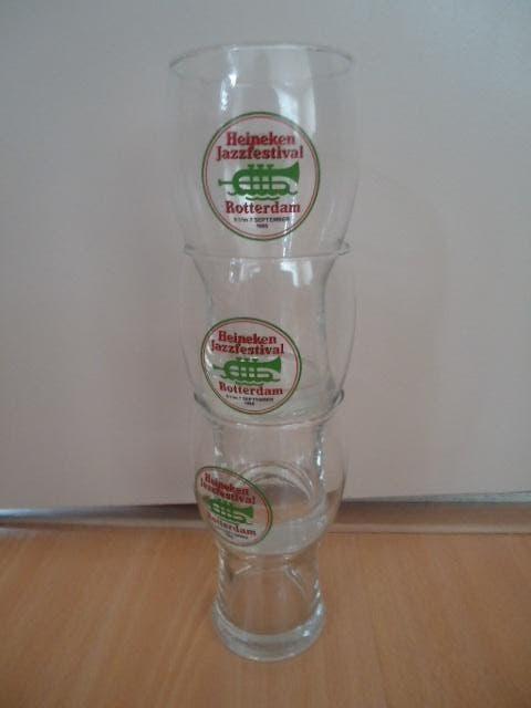 3x Heineken glas, Jazzfestival Rotterdam 1986., Verzamelen, Ophalen of Verzenden, Zo goed als nieuw, Glas of Glazen, Heineken