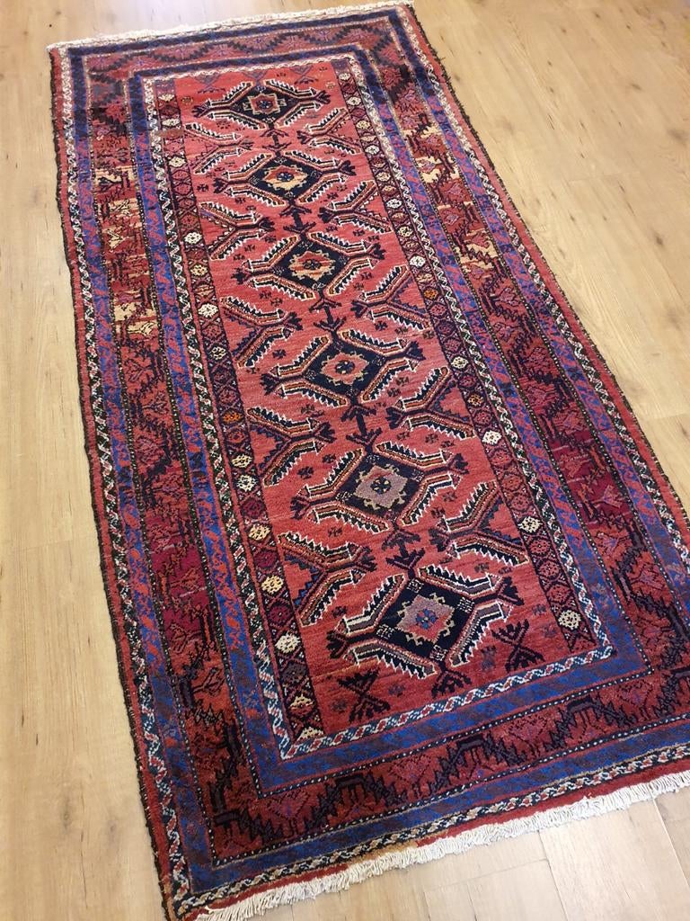 Vintage handgeknoopt perzisch tapijt hamadan  214x104, Info@SlatsAntiek.nl, Tweedehands, 100 tot 150 cm, Perzisch