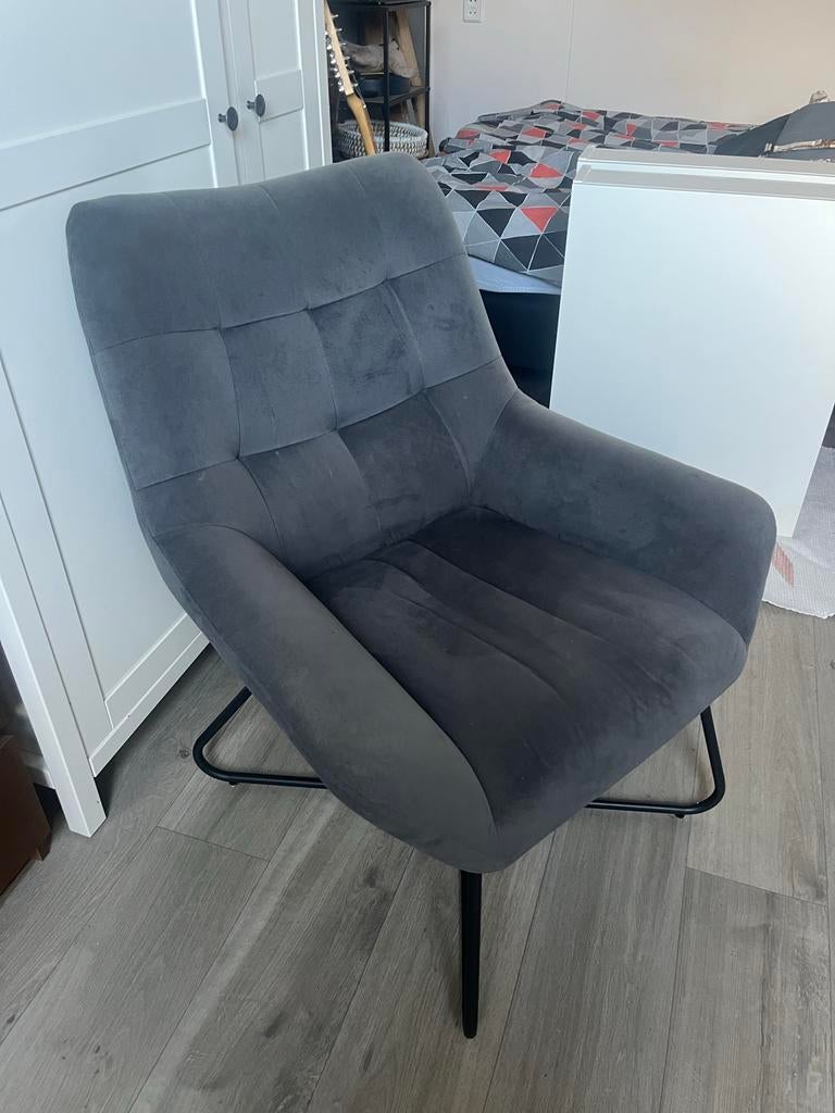 Grijze fluwelen fauteuil, Ophalen, Gebruikt, 75 tot 100 cm, Stof