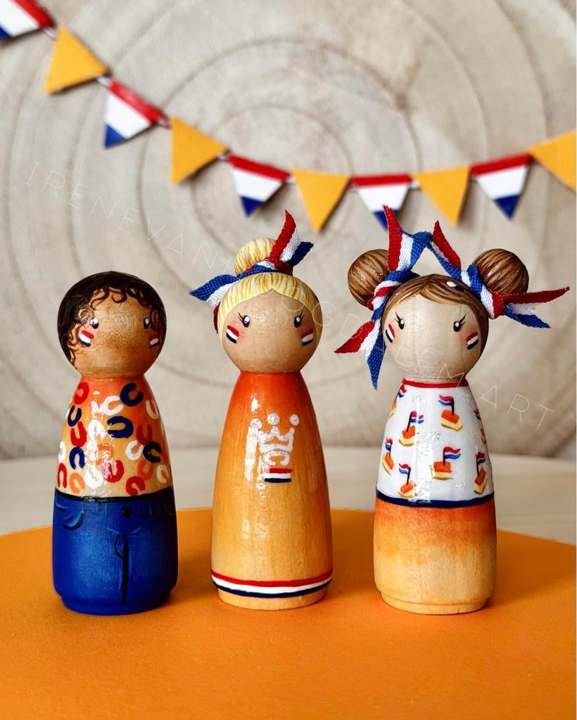 Koningsdag peg dolls handgemaakt, Verzamelen, Ophalen of Verzenden, Nieuw