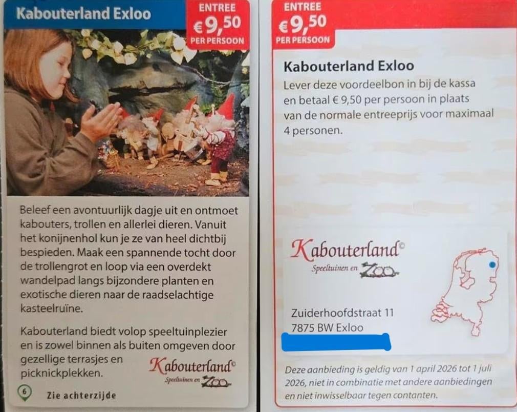 Kabouterland Exloo kortingsbon, Drie personen of meer, Kortingskaart
