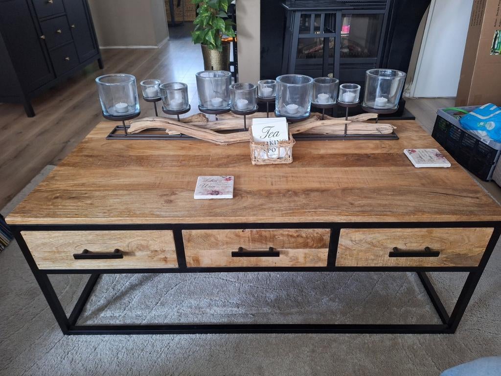 Salontafel mangohout, Ophalen, 100 tot 150 cm, 50 tot 100 cm, Zo goed als nieuw