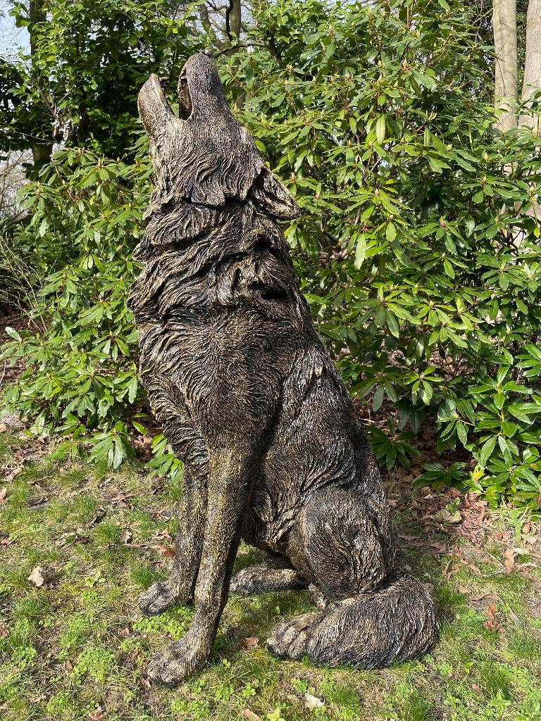 Beeld wolf, woonkamer, terras, tuin, 120 cm, Tuin en Terras, Tuinbeelden, Nieuw, Dierenbeeld, Kunststof, Ophalen