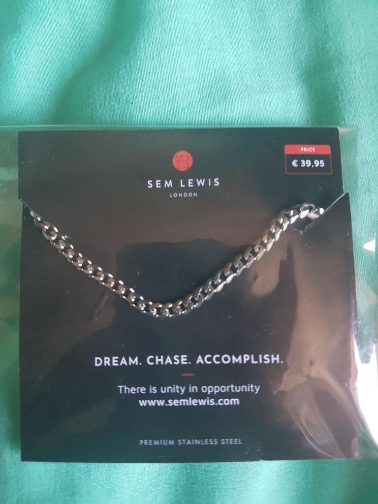 Nieuw Sem Lewis stainless steel schakel armband enkel band, Verzenden, Nieuw, Zilver, Staal