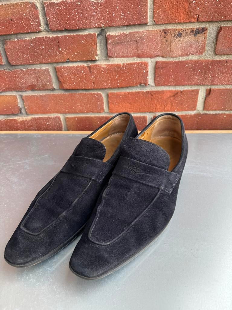 Santoni suède instappers - donkerblauw, Ophalen of Verzenden, Zo goed als nieuw, Blauw, Instappers