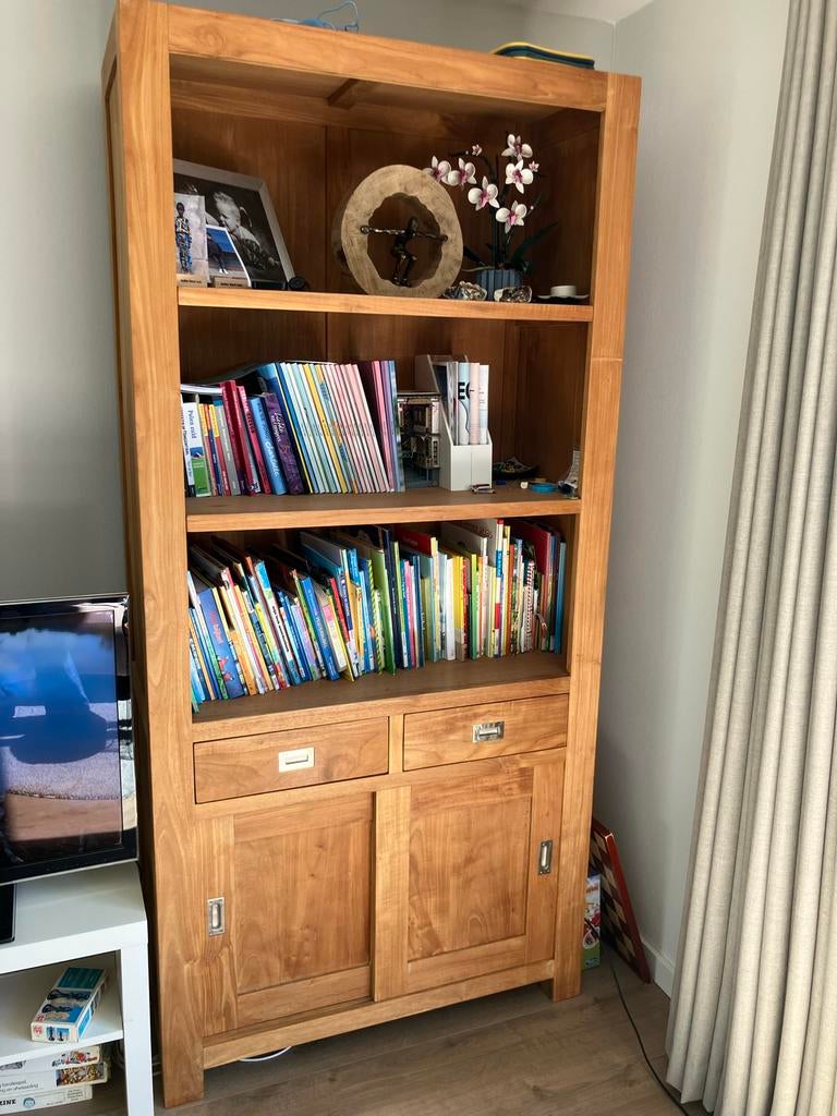 Prachtige teak houten boekenkast, Huis en Inrichting, Kasten | Boekenkasten, Ophalen, 200 cm of meer, Teakhout, 50 tot 100 cm