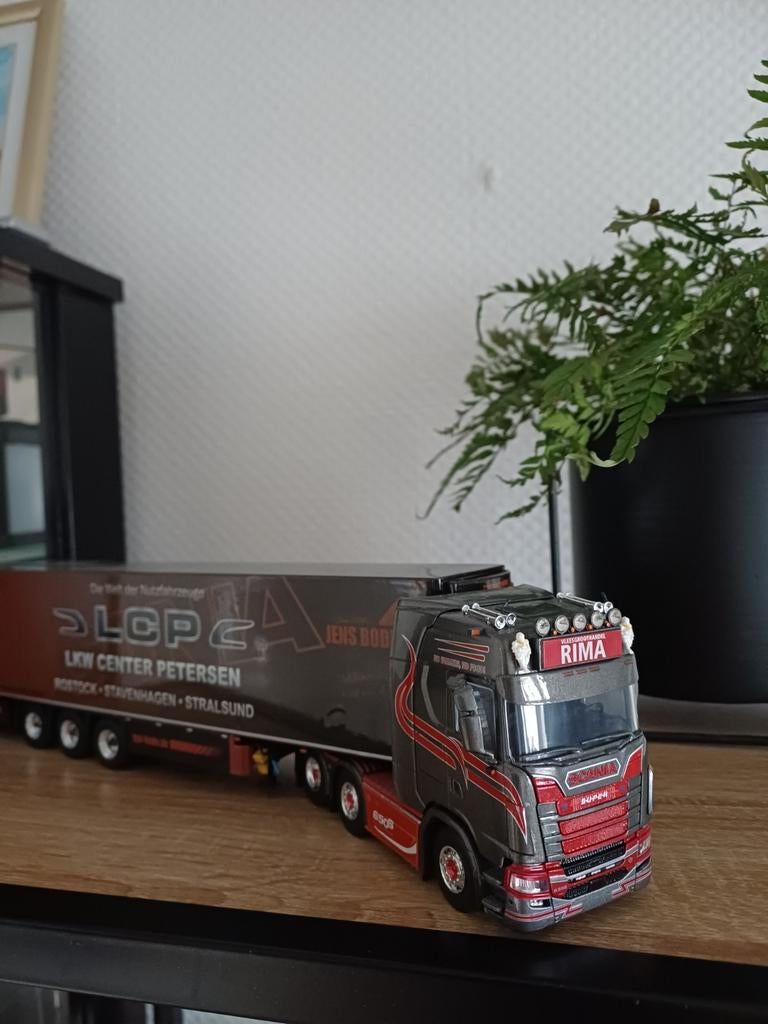 Tekno model scania rima met oplegger, Hobby en Vrije tijd, Modelauto's | 1:50, Ophalen of Verzenden, Zo goed als nieuw, Bus of Vrachtwagen