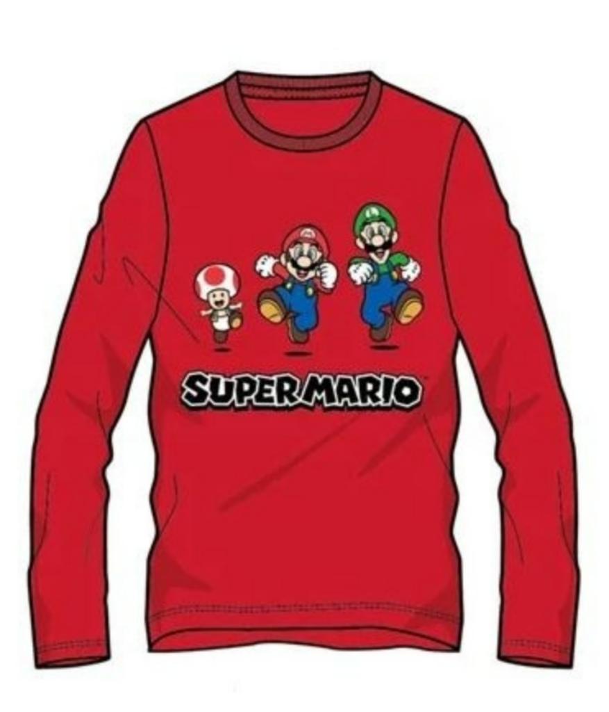 Super Mario Longsleeve Rood Katoen - Mt 104-110-116-128-140, Super Mario, Nieuw, Ophalen of Verzenden, Shirt of Longsleeve