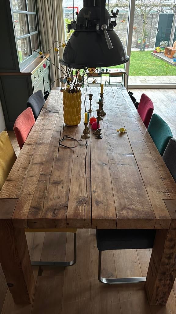 robuuste teak eetkamertafel, Ophalen, Zo goed als nieuw, 6 tot 8 stoelen