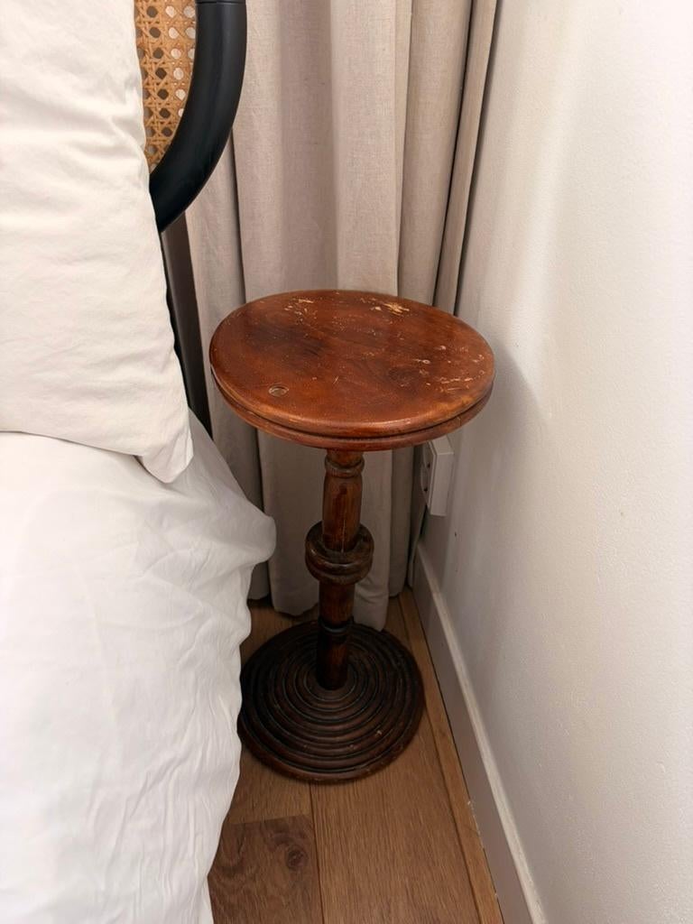 Vintage Wood Pedestal Side Table, Huis en Inrichting, Tafels | Sidetables, Ophalen, Gebruikt, Minder dan 50 cm, Minder dan 25 cm