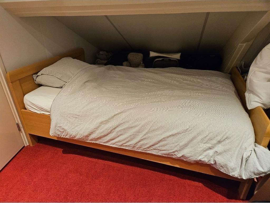 Twijfelaar bed met elektrische lattenbodem, Ophalen, Verstelbaar, Bruin, Zo goed als nieuw