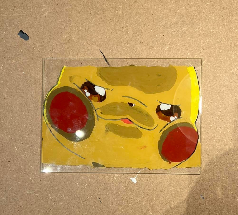 Handbeschilderd Anime Kunst op Glas (Pikachu), Antiek en Kunst, Ophalen of Verzenden