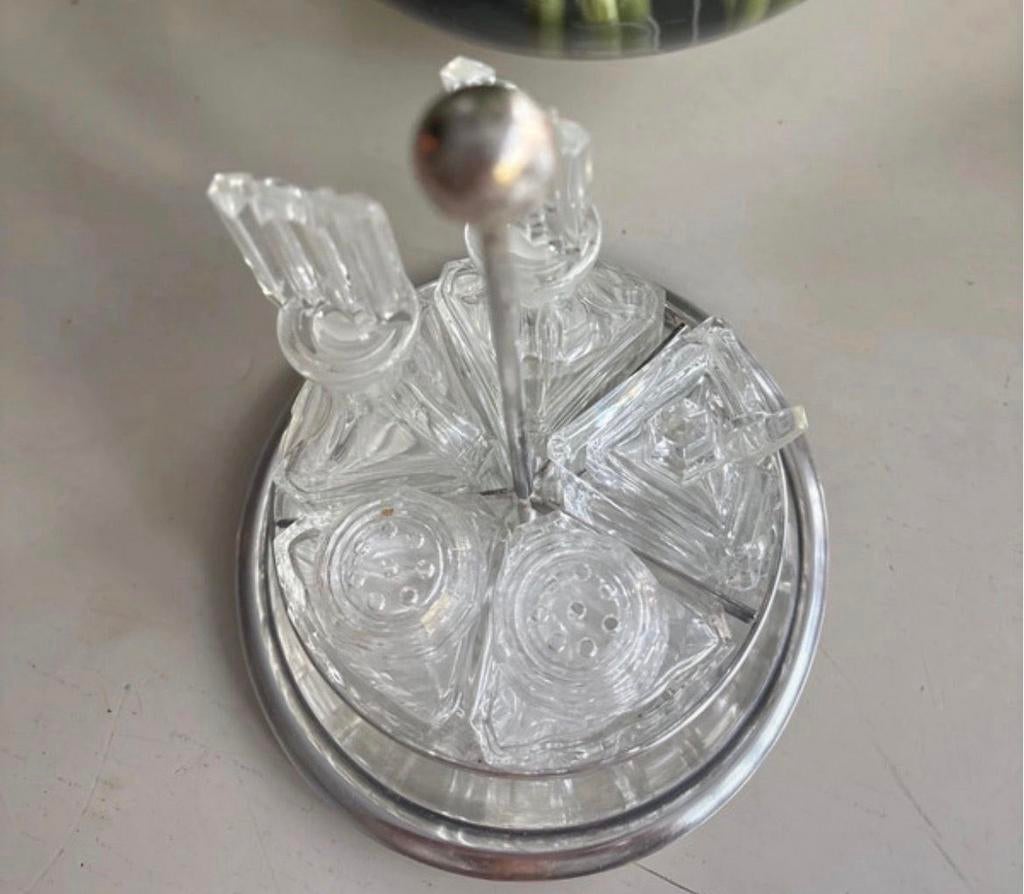 Vintage Glazen Olie en Azijnstel met Zilveren Houder, Zilver, Ophalen of Verzenden, Overige merken, Glas