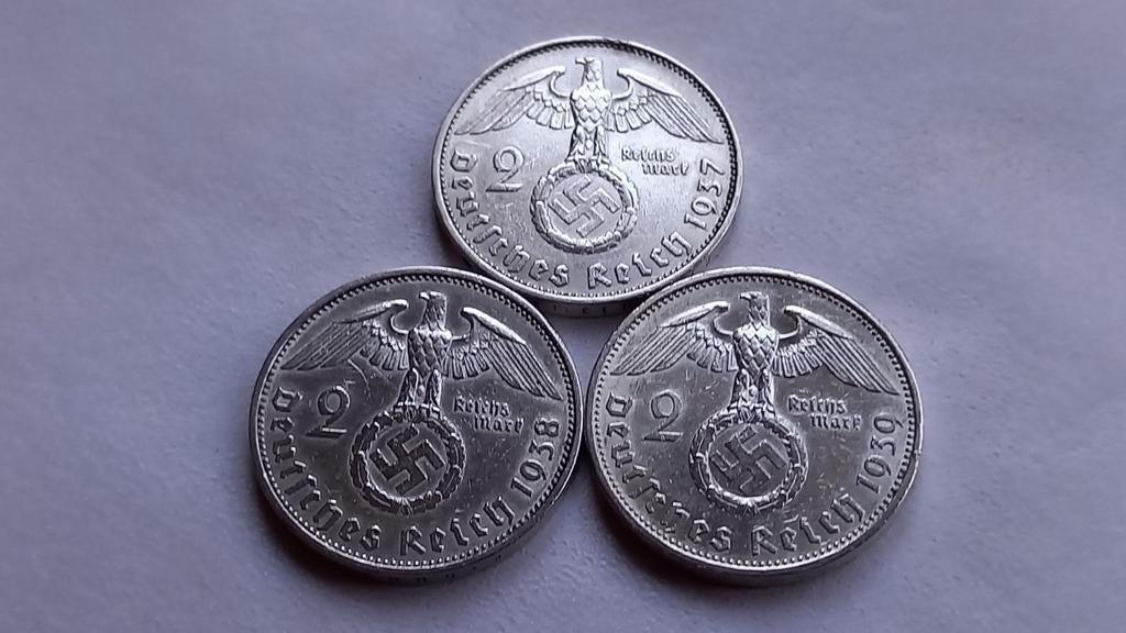 WO2 3x 2 Reichsmark zilver nazi duitsland 2, Ophalen of Verzenden, Duitsland, Setje, Zilver