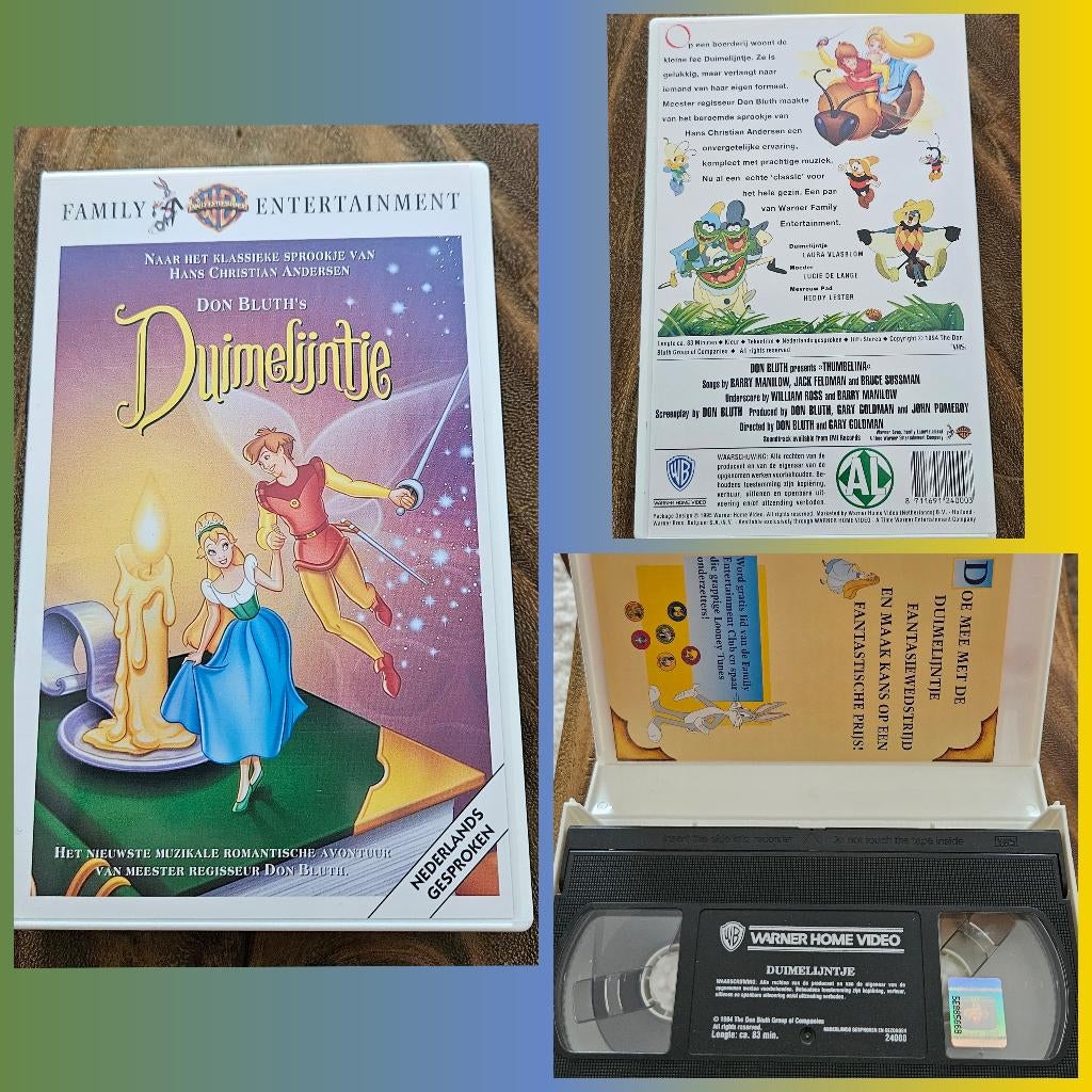 Duimelijntje, sprookje op VHS, gezellig cadeautje, tekenfilm, Cd's en Dvd's, VHS | Kinderen en Jeugd, Zo goed als nieuw, Tekenfilms en Animatie