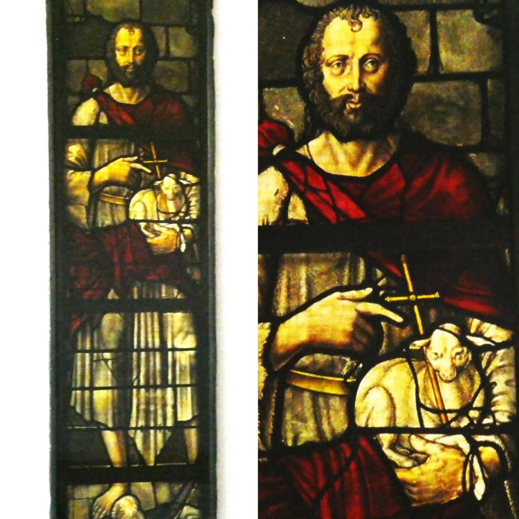 Oud glas in lood hanger Johannes De Doper St. Janskerk Gouda, Antiek en Kunst, Antiek | Religie, Ophalen of Verzenden
