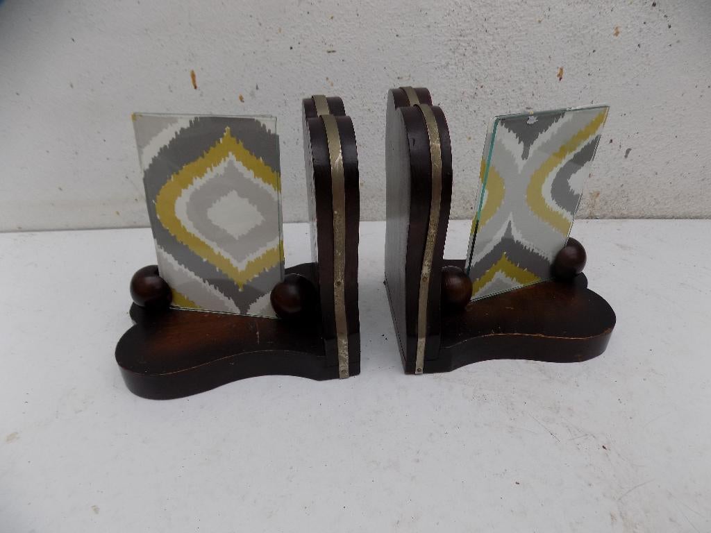 Art deco boekensteunen met fotolijstje brocante jaren 30, Ophalen of Verzenden