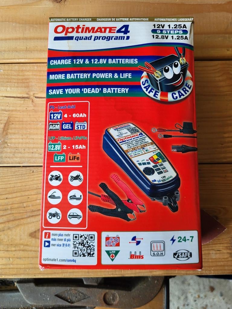 Optimate 4 Quad Program 12V 1.25A Acculader Druppellader, Auto-onderdelen, Accu's en Toebehoren, Ophalen of Verzenden