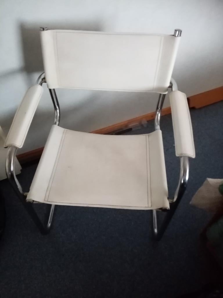 Buisframe stoel, Huis en Inrichting, Stoelen, Ophalen, Gebruikt, Wit, Leer