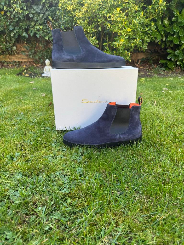 Santoni chelsea boot marineblauw uk9/eu43, Ophalen of Verzenden, Zo goed als nieuw, Blauw, Boots